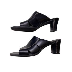 Westies Black Leather Slip On Block Heel Sandals 8M Workwear Office Business